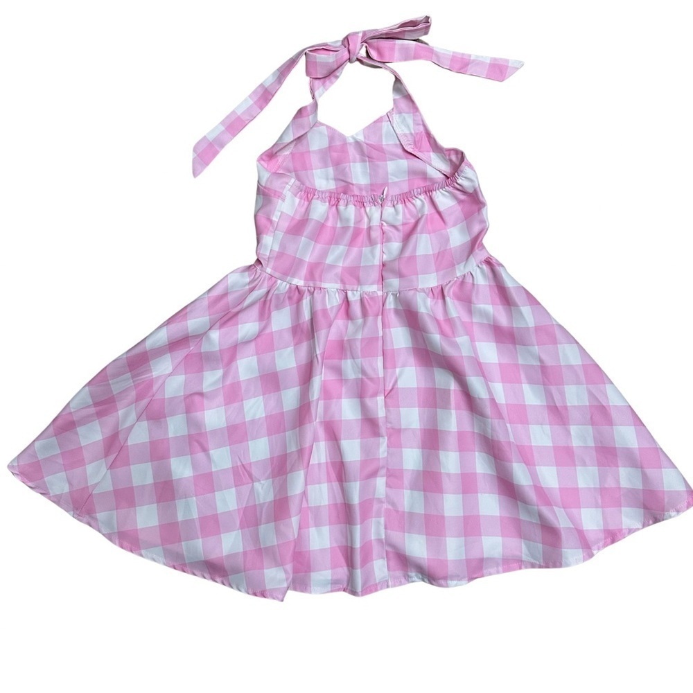 Gingham Girls Dress 50s Halter Gingham
Dress SZ 4-5T Pink White ACCESSORY BONUS - Picture 7 of 7